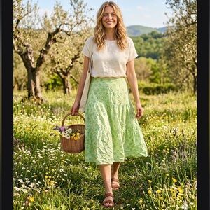 Banana Republic Y2k Green Floral Silk Midi  lowrise Peasant Skirt Size 12